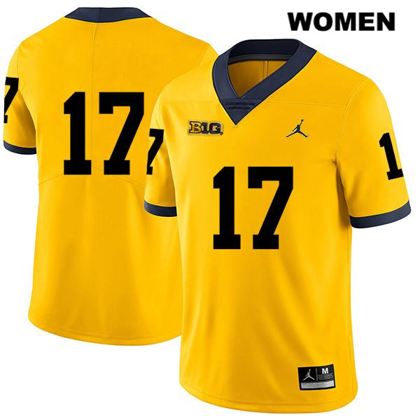 Women's NCAA Michigan Wolverines Will Hart #17 No Name Yellow Jordan Brand Authentic Stitched Legend Football College Jersey PO25O45LN